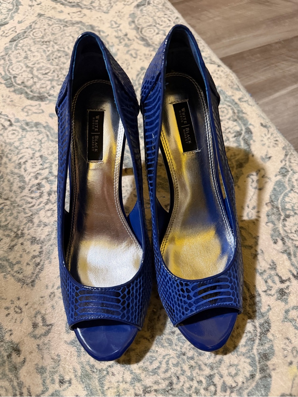 White House Black Market Blue Peep-Toe Pumps